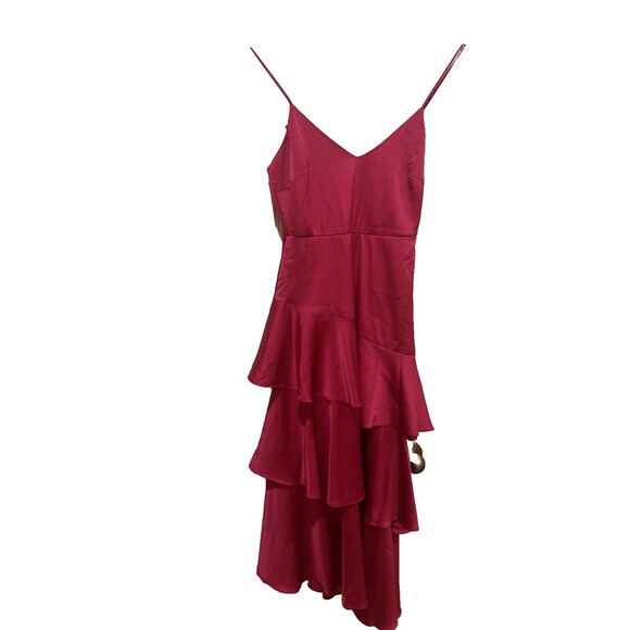 Lulu's Dresses & Skirts - Charming Crush Hot Pink Satin Tiered Ruffled Midi Dress size xs
